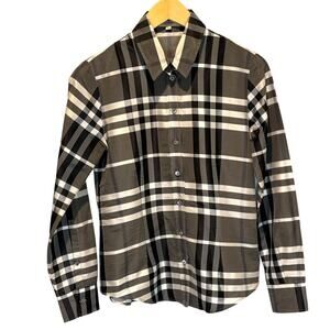 Burberry Gray Plaid Silk Button Down Blouse - size Small
